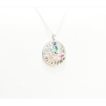 Tree of Life Fashion Gemstone Pair Color 925 Sterling Silver Necklace Pendant